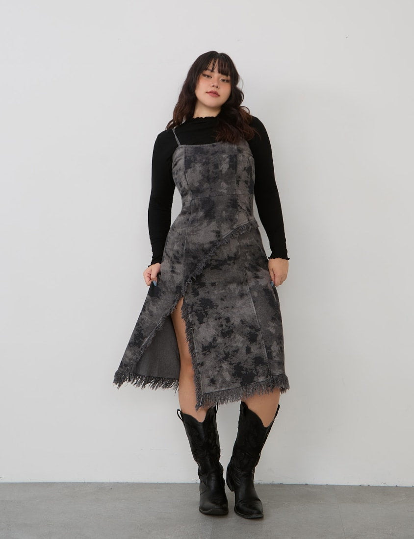 Adjustable Tie-Dye Denim Plus Size Cami Dress