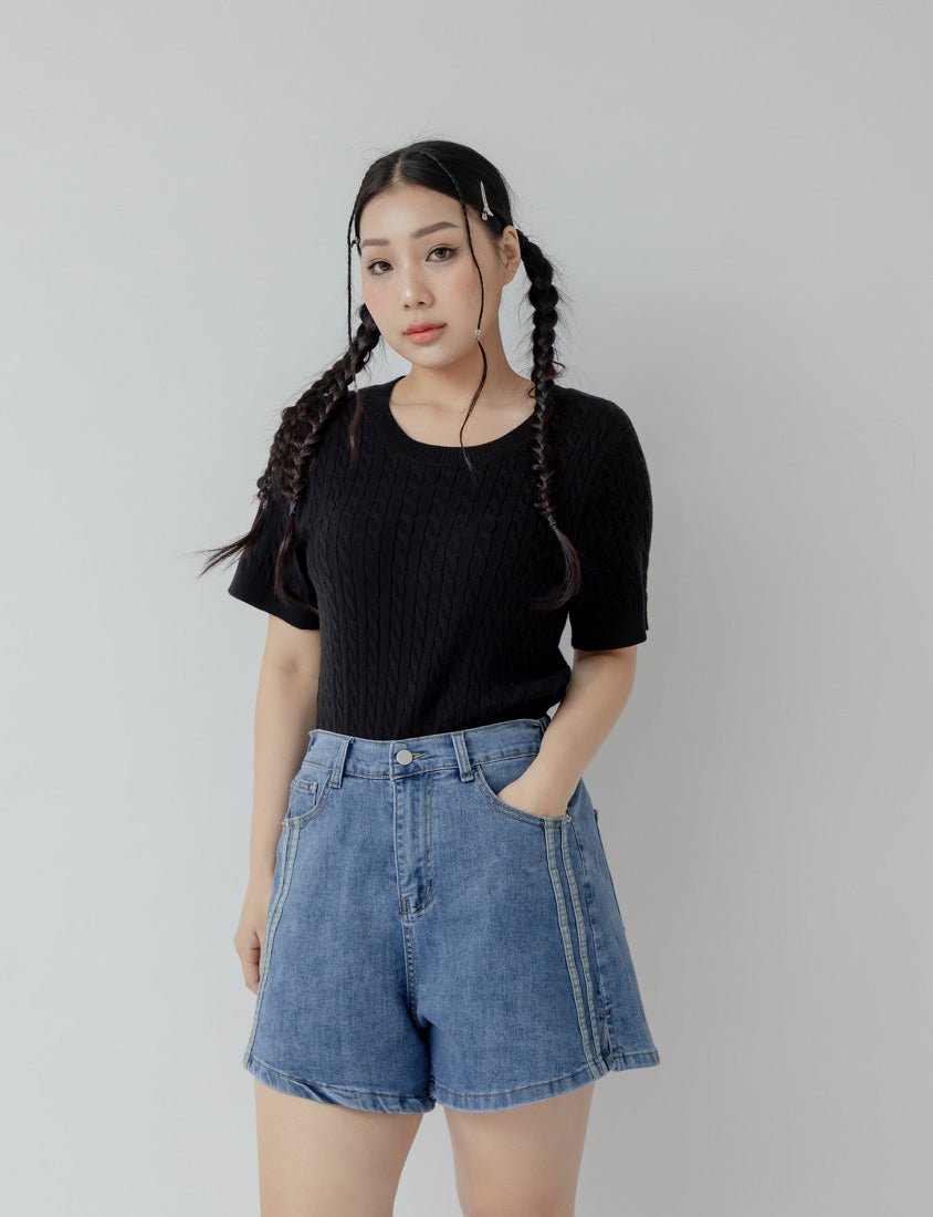 Varsity Contrast Plus Size Denim Shorts