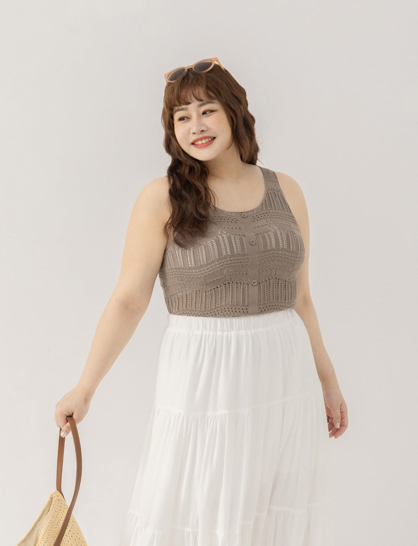 Floral Mock Button Hollow Plus Size Knit Vest