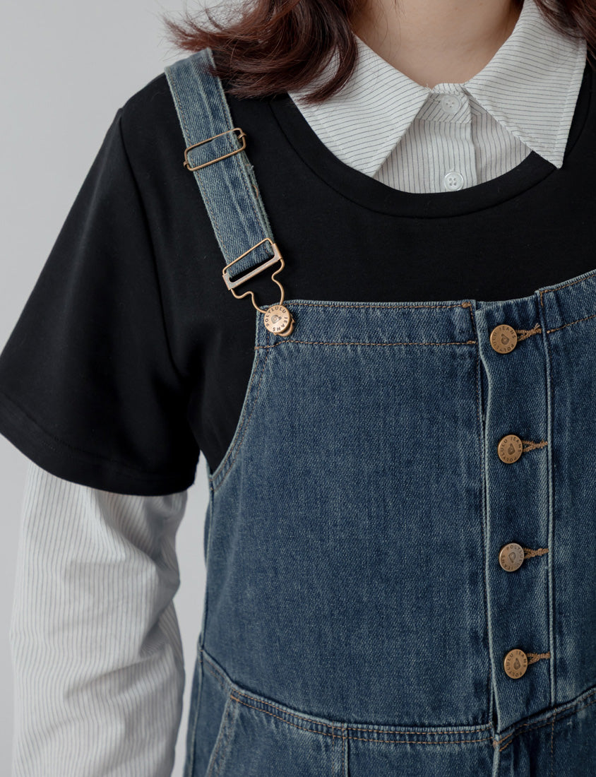 Distressed Button-Up Plus Size Denim Overalls