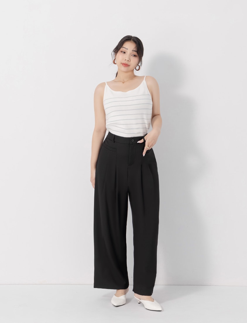 MISS. Wrinkle-Resistant Elastic Back Pleated Plus Size Trousers