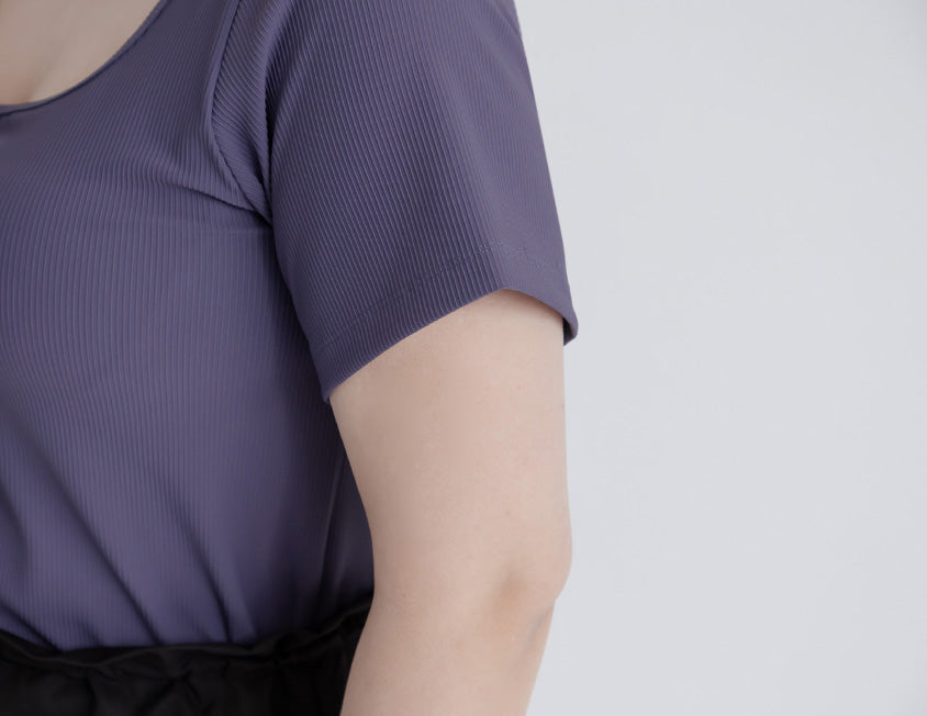 Pobra. Airy Ribbed Square Neck Short Sleeve Plus Size Bra Top
