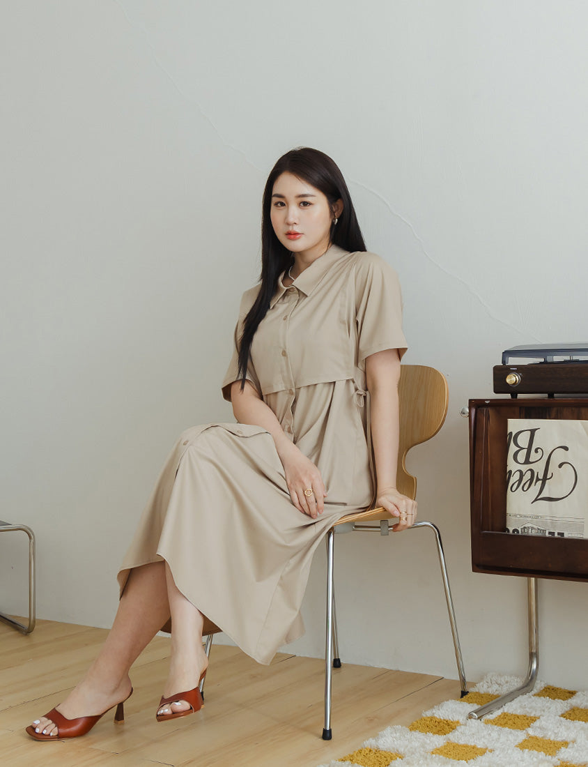MISS. Japanese Style Layered Side Tie Shirt Dress