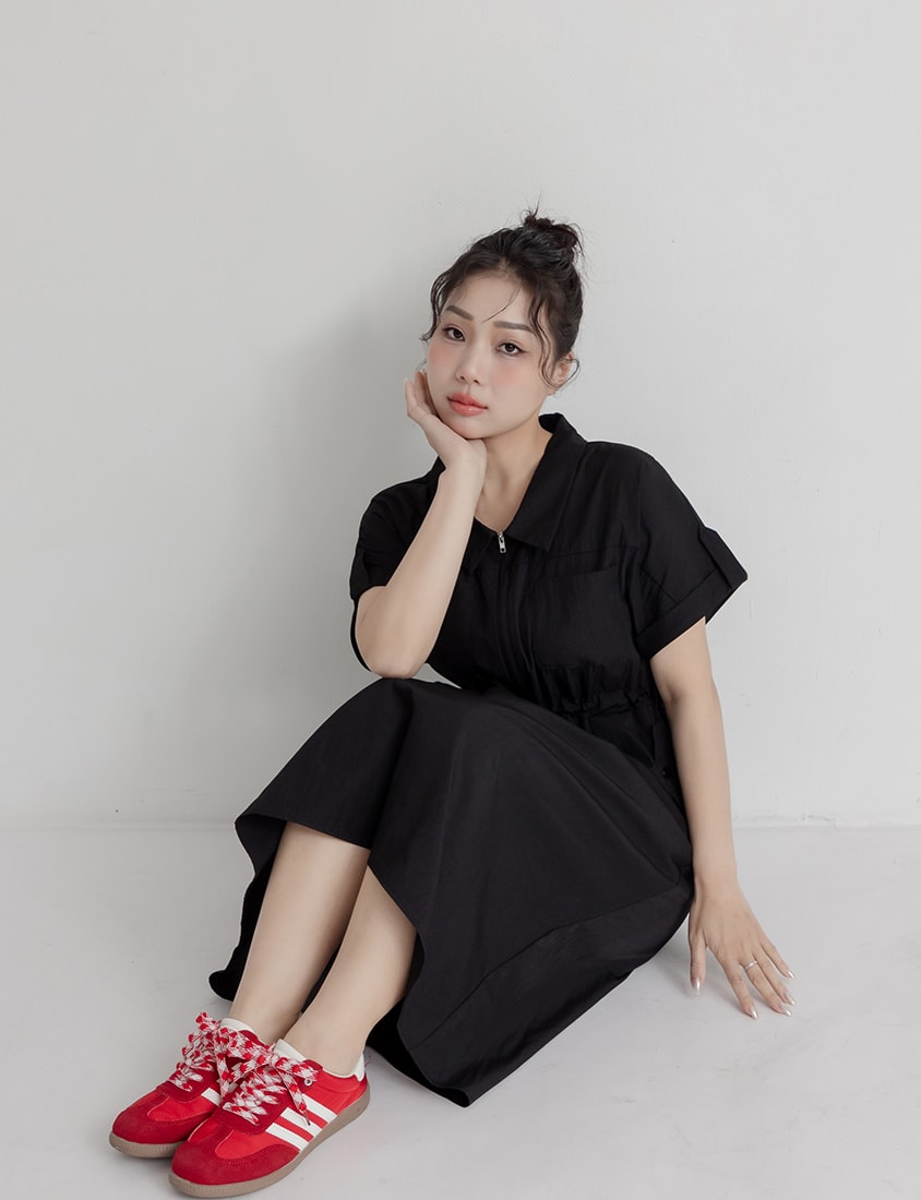 Utility Cargo Pocket Drawstring Cinched Waist Plus Size Maxi Dress