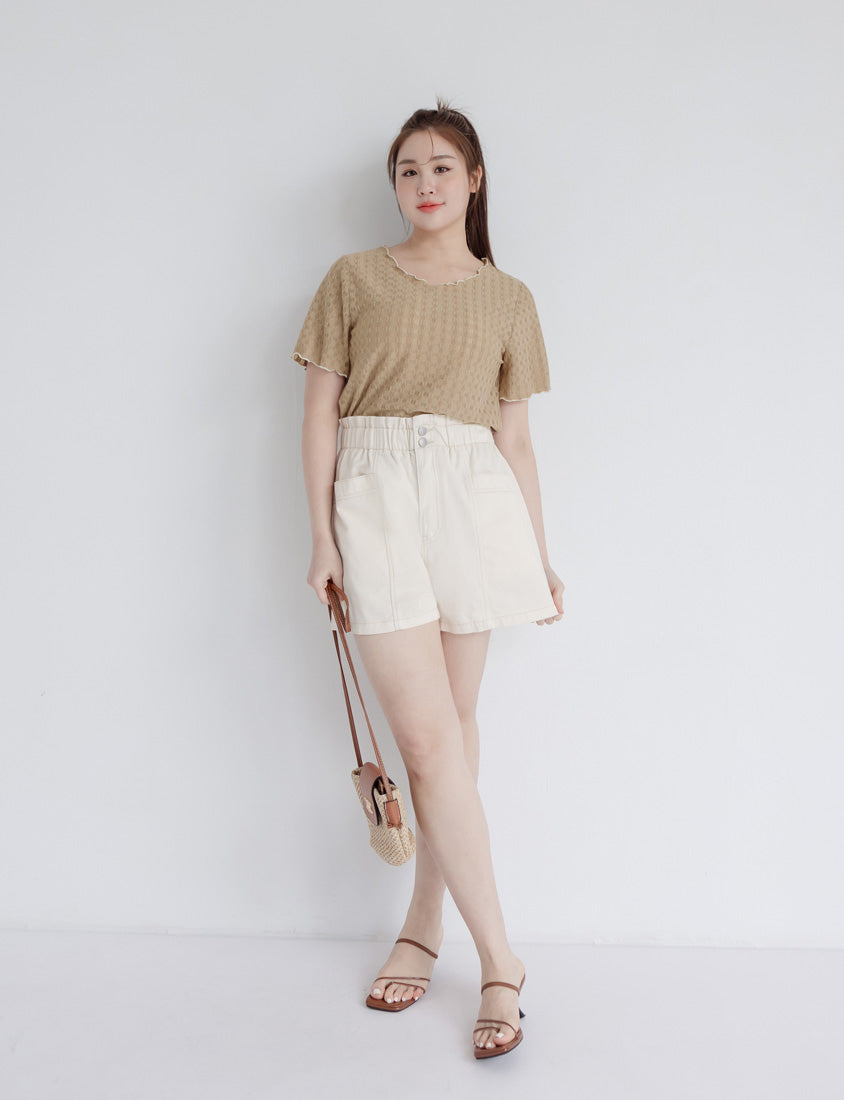 Playful Bubble Hem Twill Drawstring Plus Size Shorts