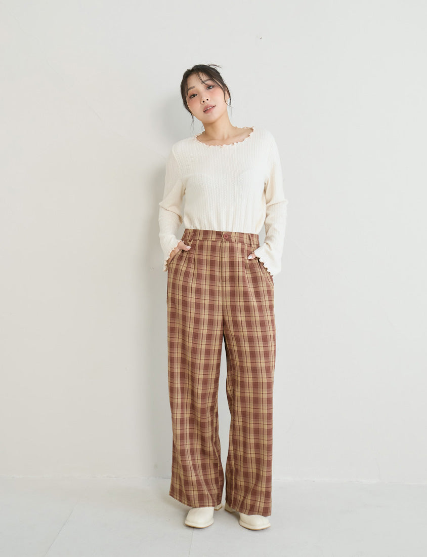Cozy Plaid Back Elastic Waist Plus Size Tailored Pants