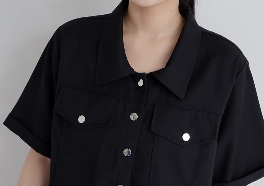 Curved Hem Stitched Plus Size Cuffed Shirt