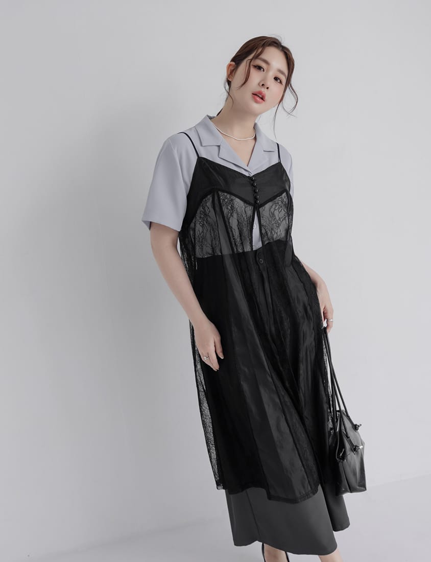 MISS. Elegant Sheer Lace Adjustable Strap Plus Size Cover Up