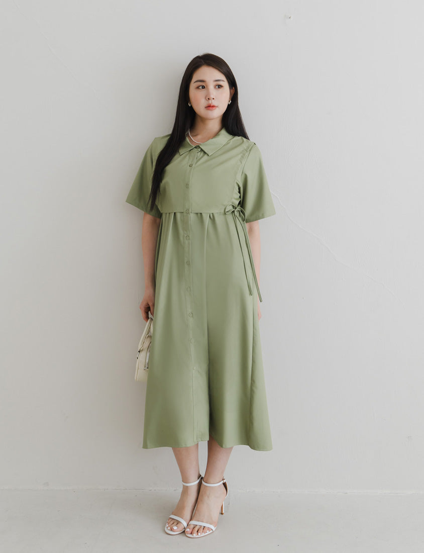 MISS. Japanese Style Layered Side Tie Shirt Dress