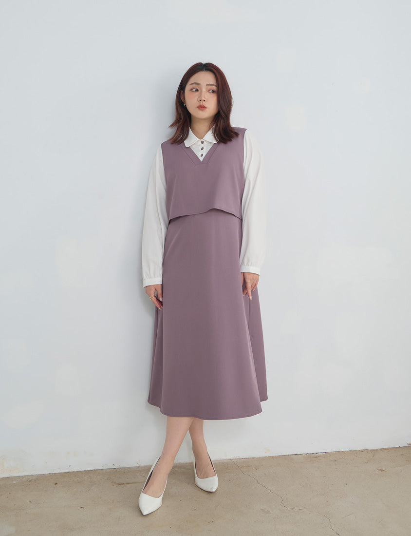 MISS. Contrast Faux Two Piece Waist Tie Plus Size Maxi Dress