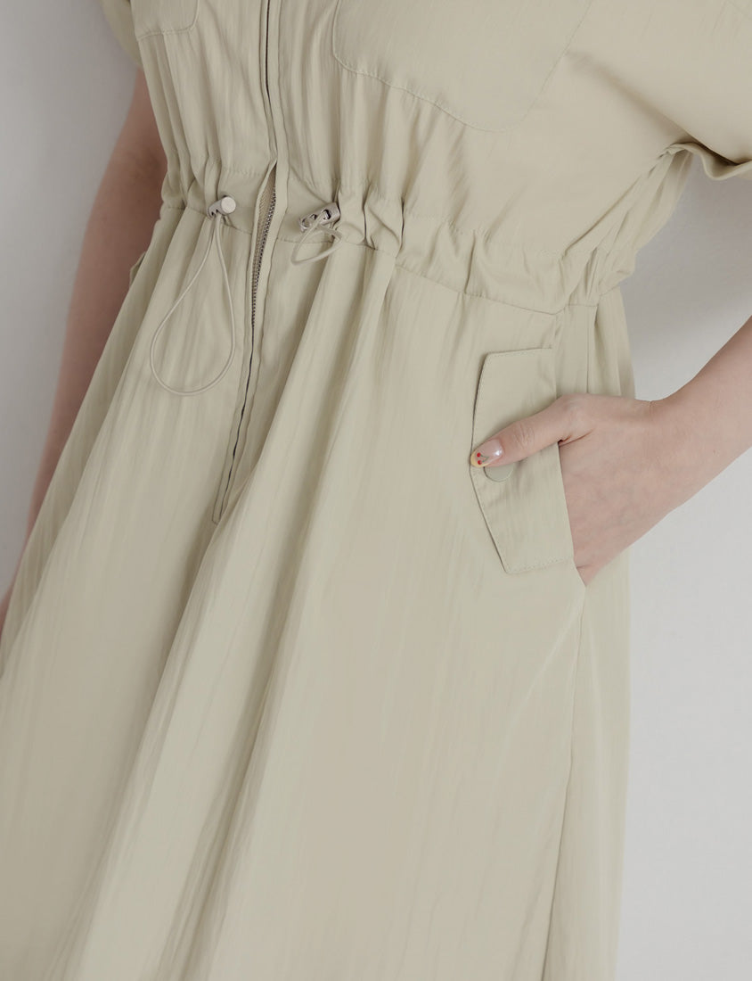 Utility Cargo Pocket Drawstring Cinched Waist Plus Size Maxi Dress