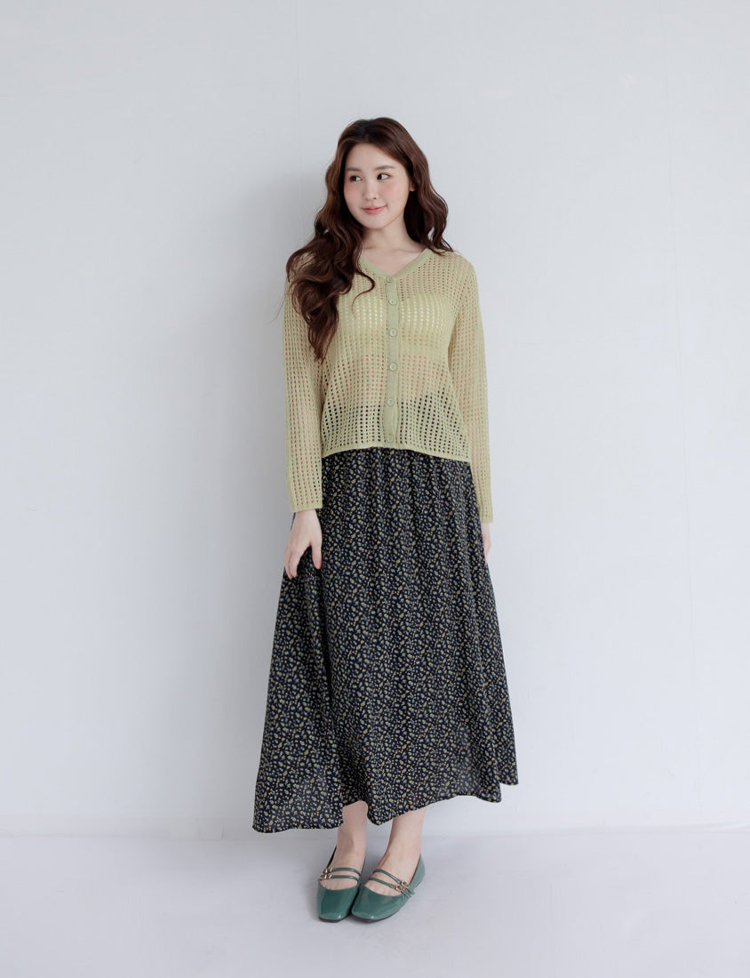 Sweet & Feminine Floral Flared Maxi Skirt