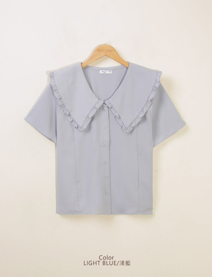 Playful Large Ruffle Collar Plus Size Short Sleeve Top