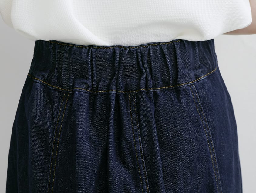 Lyocell Silky Denim Elastic Back Flare Plus Size Maxi Skirt