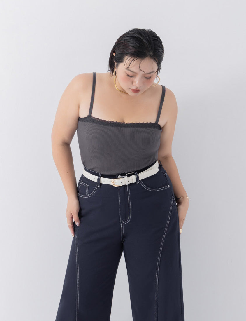 Adjustable Lace Trim Ribbed Plus Size Tank Top
