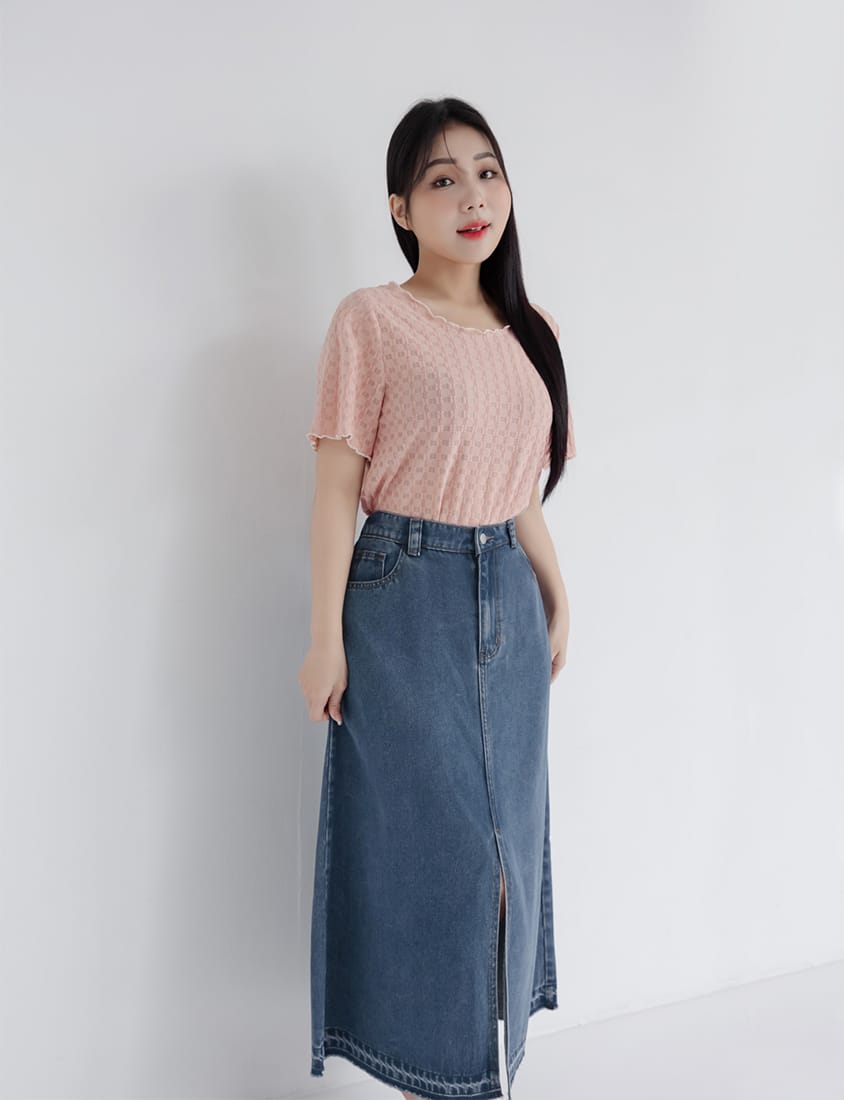 Lyocell Cooling Slit Plus Size Denim Maxi Skirt