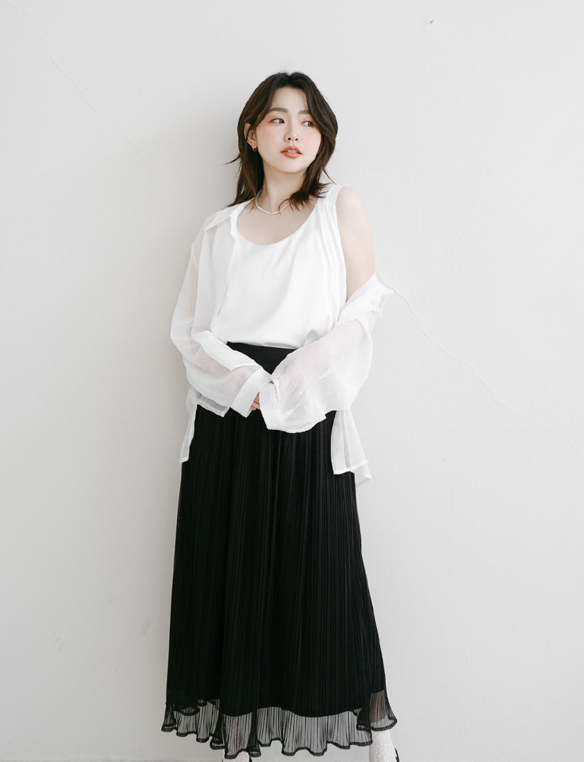 MISS. Ethereal Sheer Pleated Elastic Plus Size Maxi Skirt