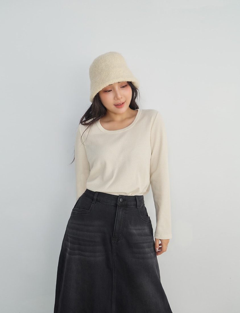 Casual Versatile Waffle Knit Plus Size Long Sleeve Top