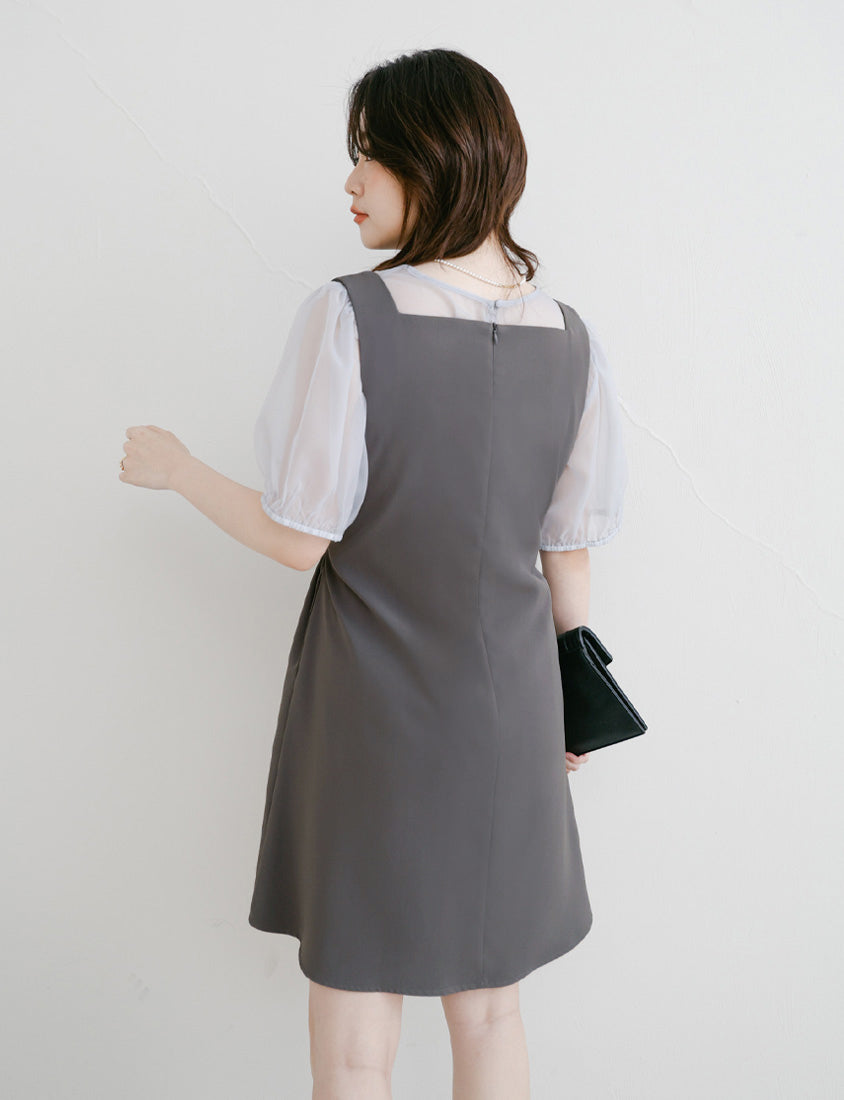 MISS. Structured Lightweight Square Neck Tailored Plus Size Mini Dress