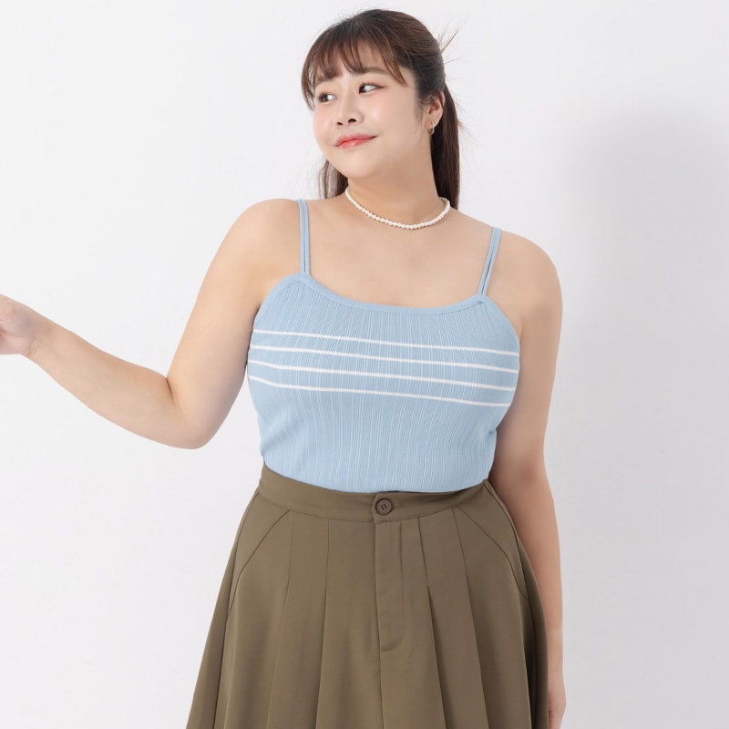MISS. Contrast Stripe Ice Silk Knit Plus Size Tank Top