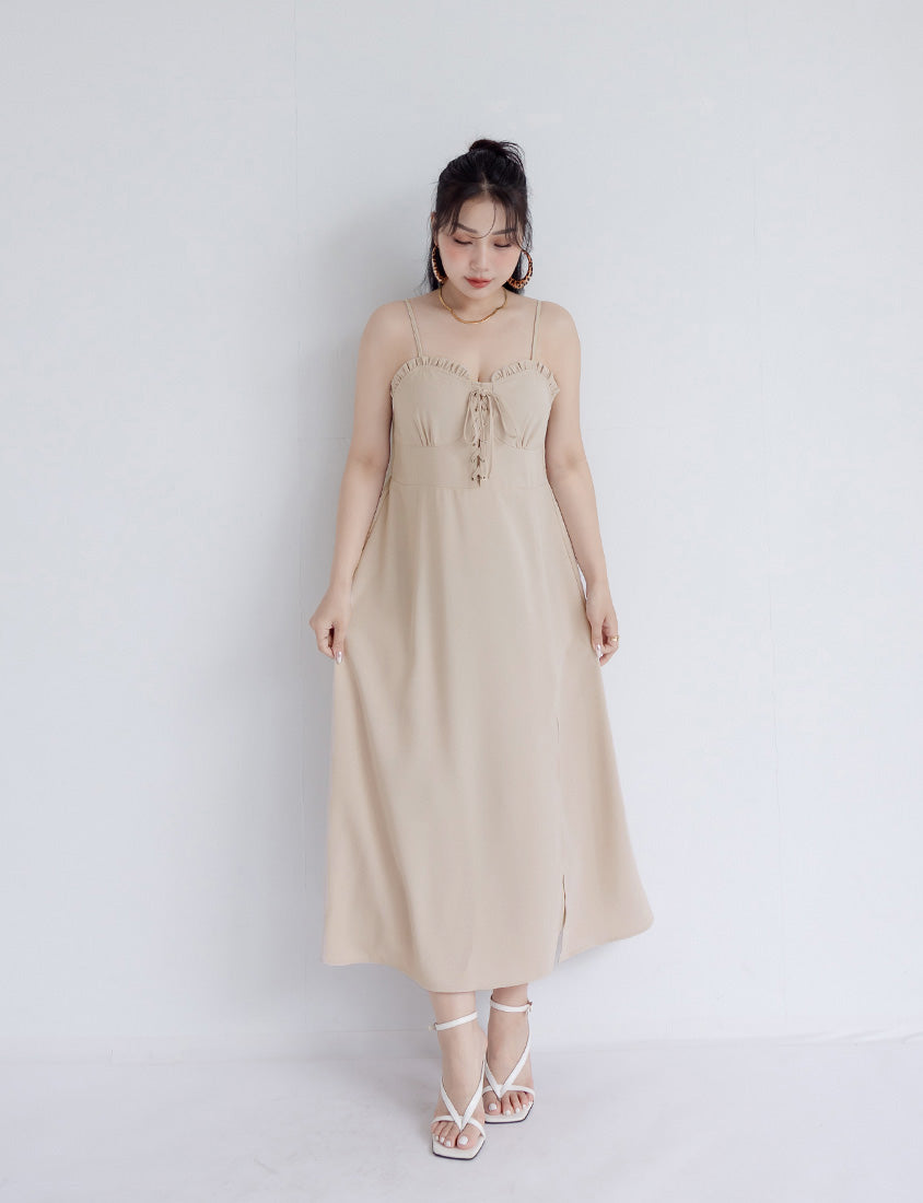MUA! Ruffle Corset Front Slit Plus Size Maxi Dress