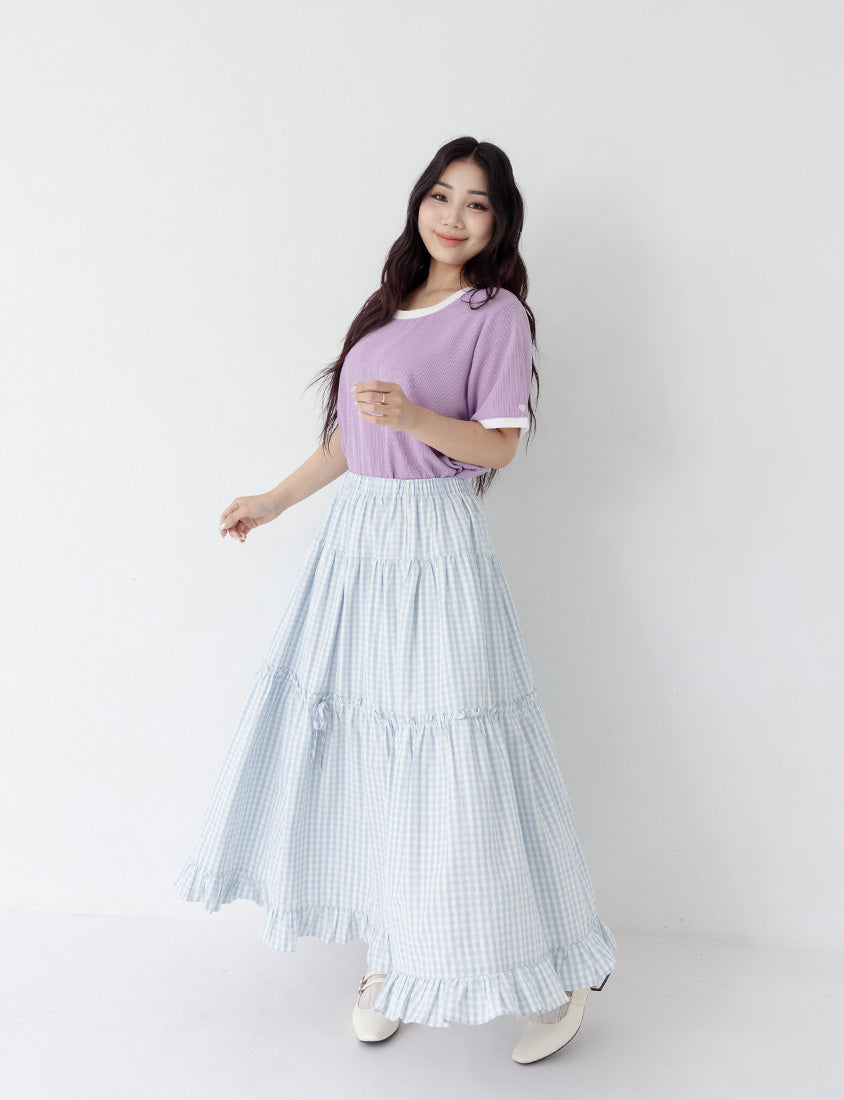 Colorblock Waffle Heart Embroidery Plus Size Top