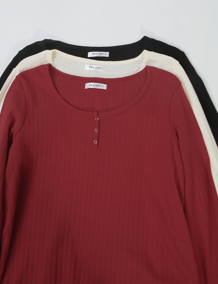 Jacquard Ribbed Button-Front Plus Size Crewneck Top