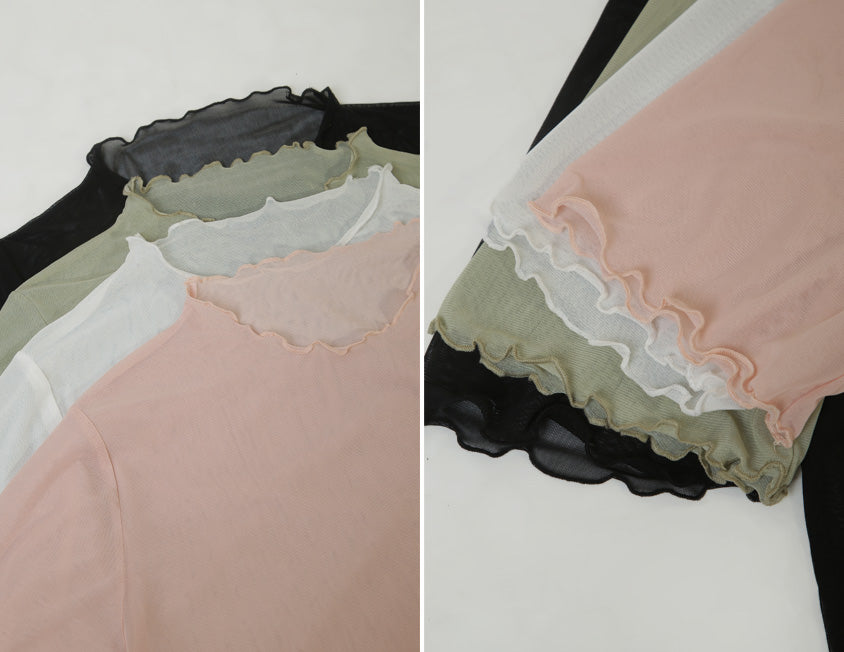 MISS. Sheer Wavy Edge Korean Style Plus Size Short Sleeve Top