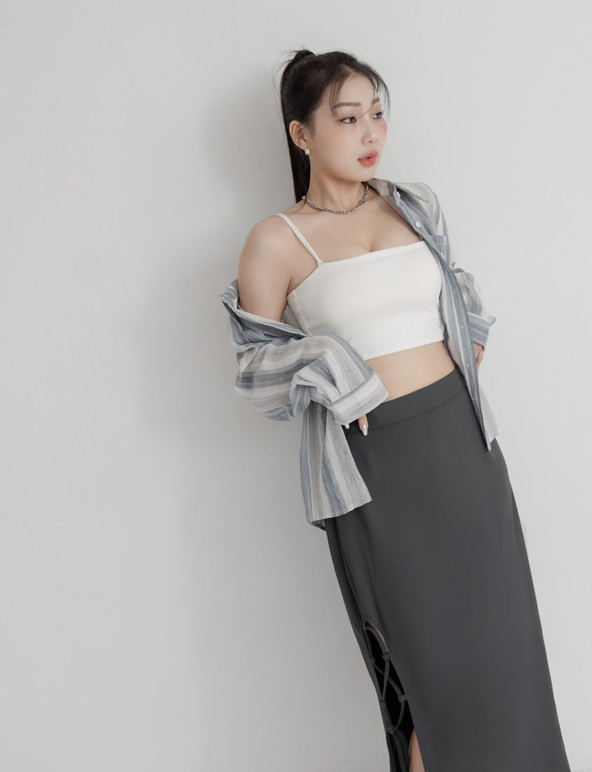 MUA! Hot Side Tie Elastic Back Waist Plus Size Maxi Skirt (with Belt)