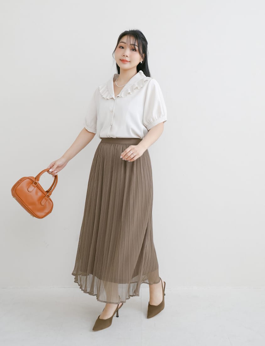 MISS. Ethereal Sheer Pleated Elastic Plus Size Maxi Skirt