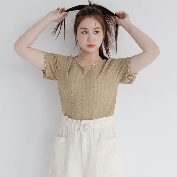 Sheer Lace Ruffled Waffle Knit Plus Size Top