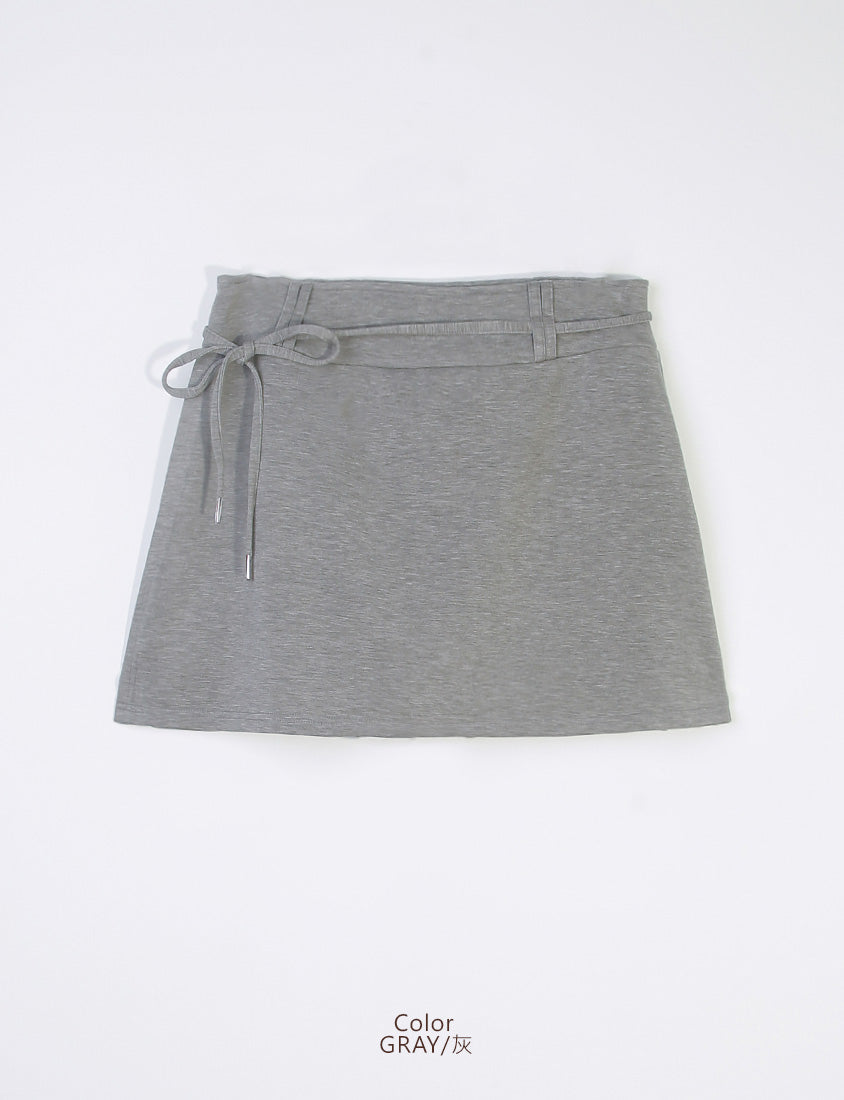 MUA! Cloud Cotton Pleated Slit Plus Size Mini Skirt (With Tie)