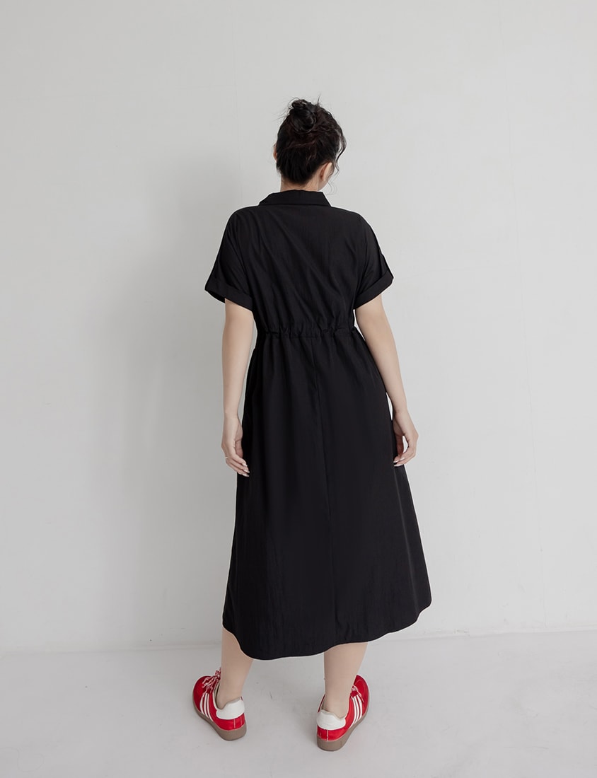 Utility Cargo Pocket Drawstring Cinched Waist Plus Size Maxi Dress
