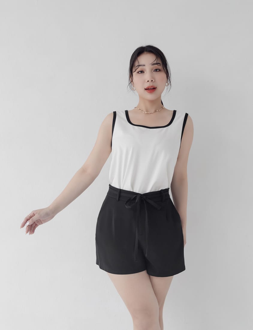 MISS. Silky Cool Plus Size Tailored Shorts (with Waist Tie)