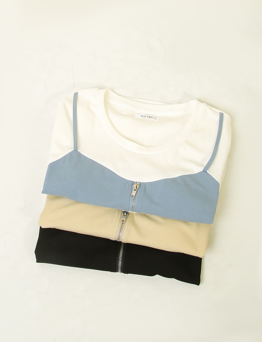 Asymmetric Front Zip Plus Size Layered Tee