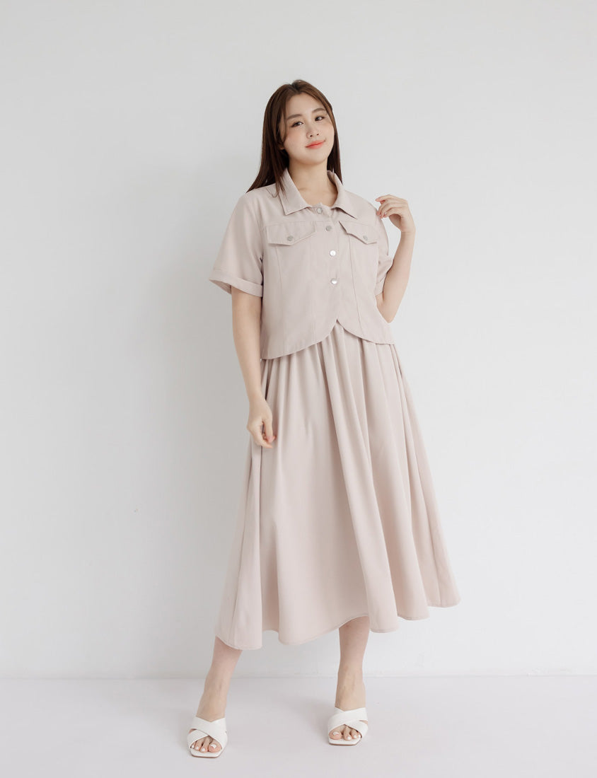 Adjustable Elastic Strap Twill Plus Size Dress