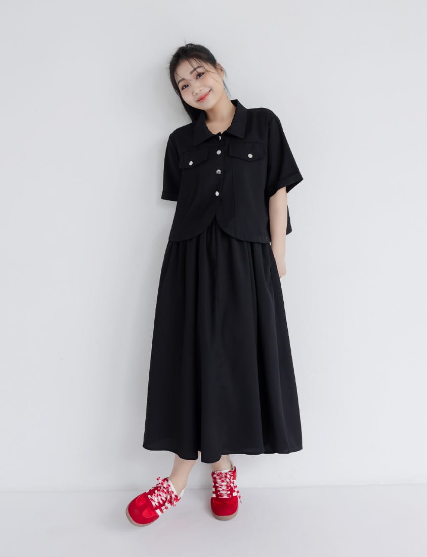 Adjustable Elastic Strap Twill Plus Size Dress