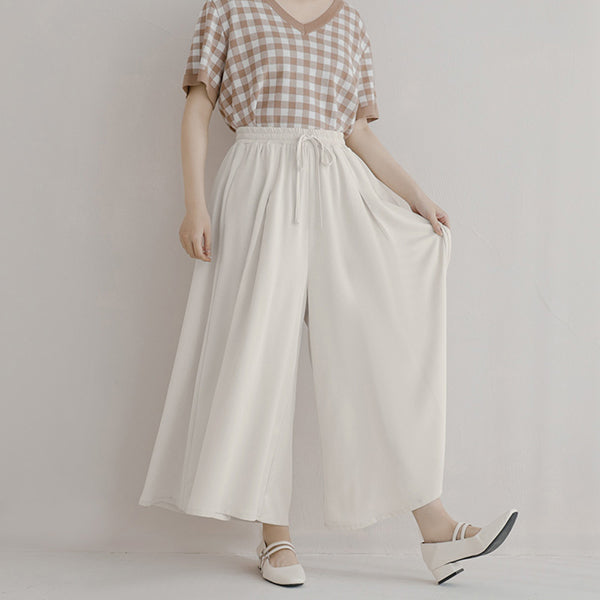 Korean Style Large Pleated Elastic Waist Tie Plus Size Wide Leg Pants