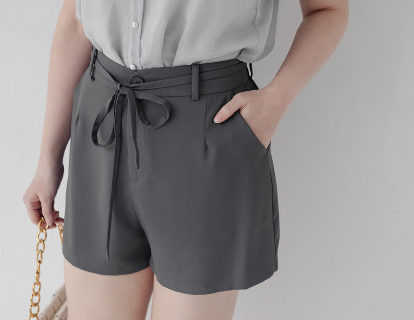 MISS. Silky Cool Plus Size Tailored Shorts (with Waist Tie)