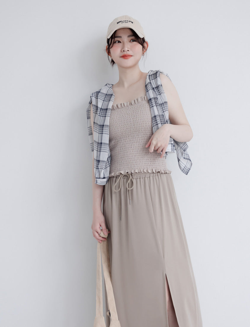 Crinkled Texture Sheer Plaid Plus Size Long Sleeve Shirt