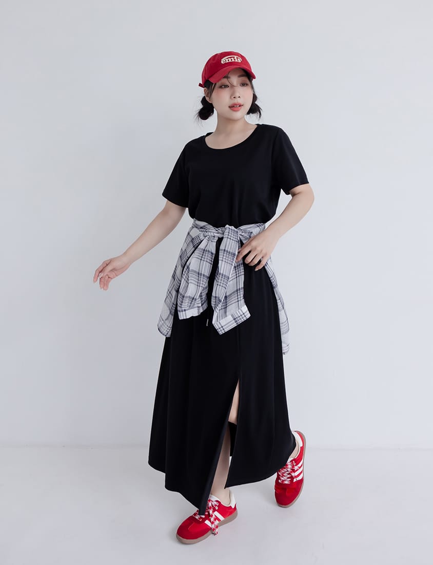 Silky Cool Liquid Touch Cotton Slit Plus Size Maxi Skirt