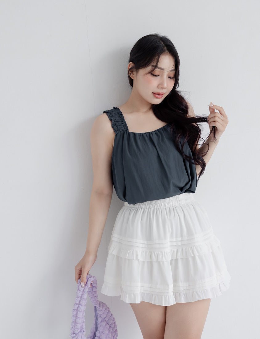 Summer Crinkled Double Layer Flounce Plus Size Top