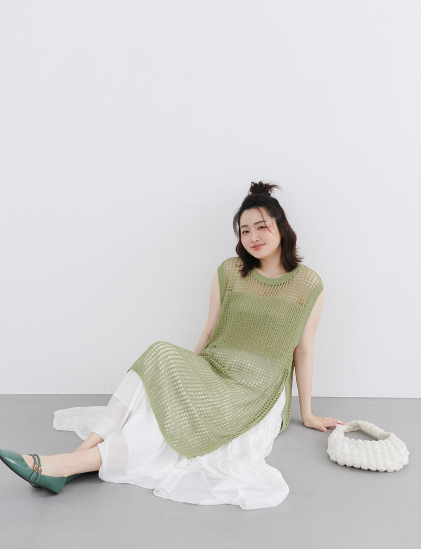 Japanese Style Side Slit Long Knit Plus Size Vest