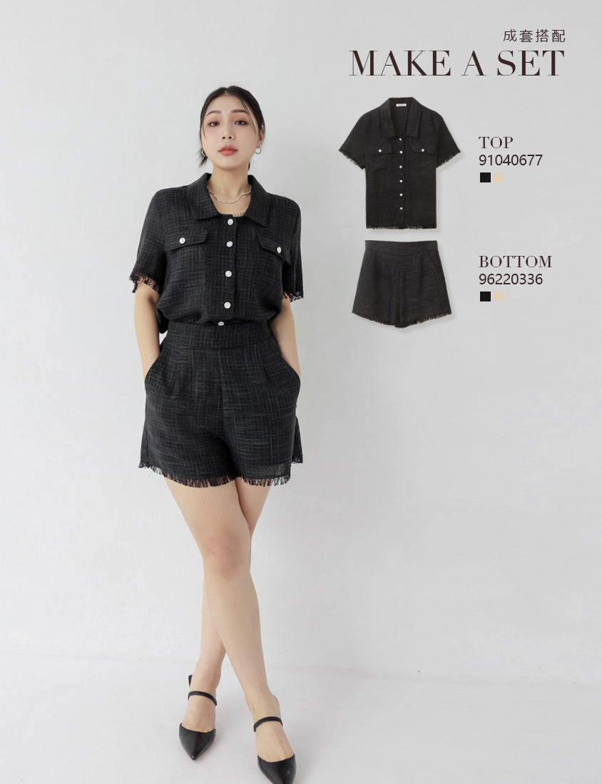 MISS. Tweed Fringe Trim Back Elastic Waist Plus Size Shorts