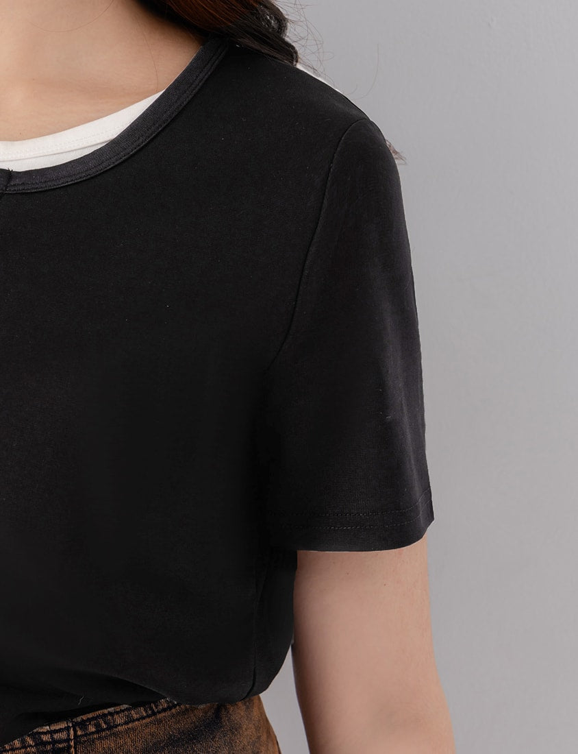 Versatile V-Neck Faux Two Piece Plus Size Tee