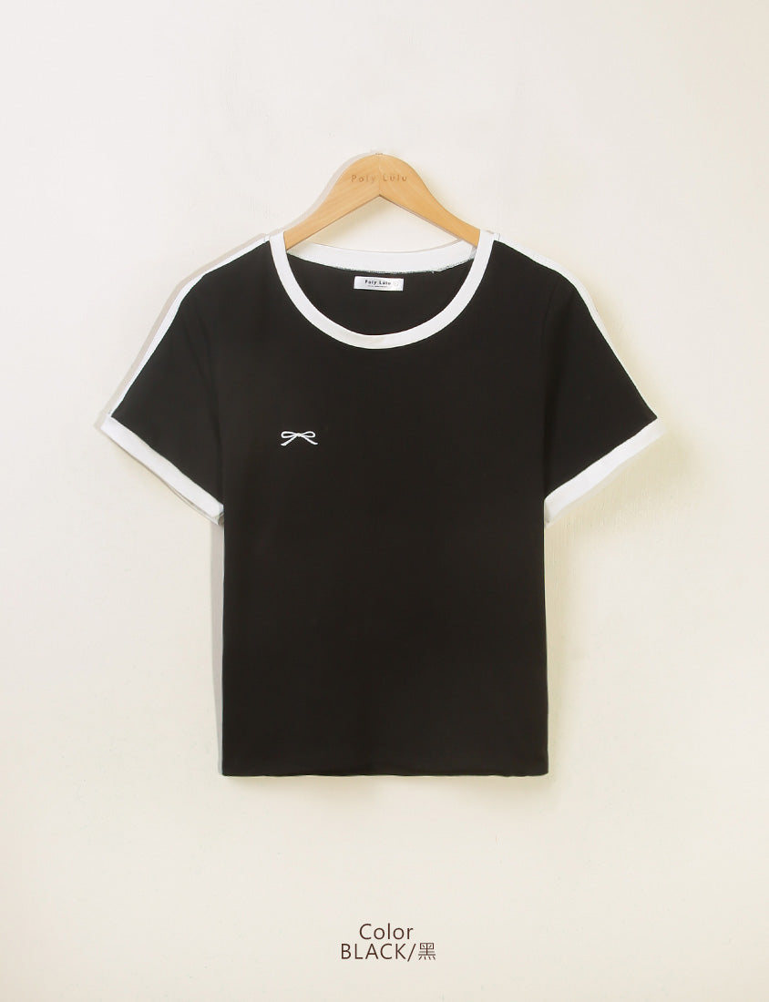 American Style Sporty Bow Embroidery Plus Size Tee