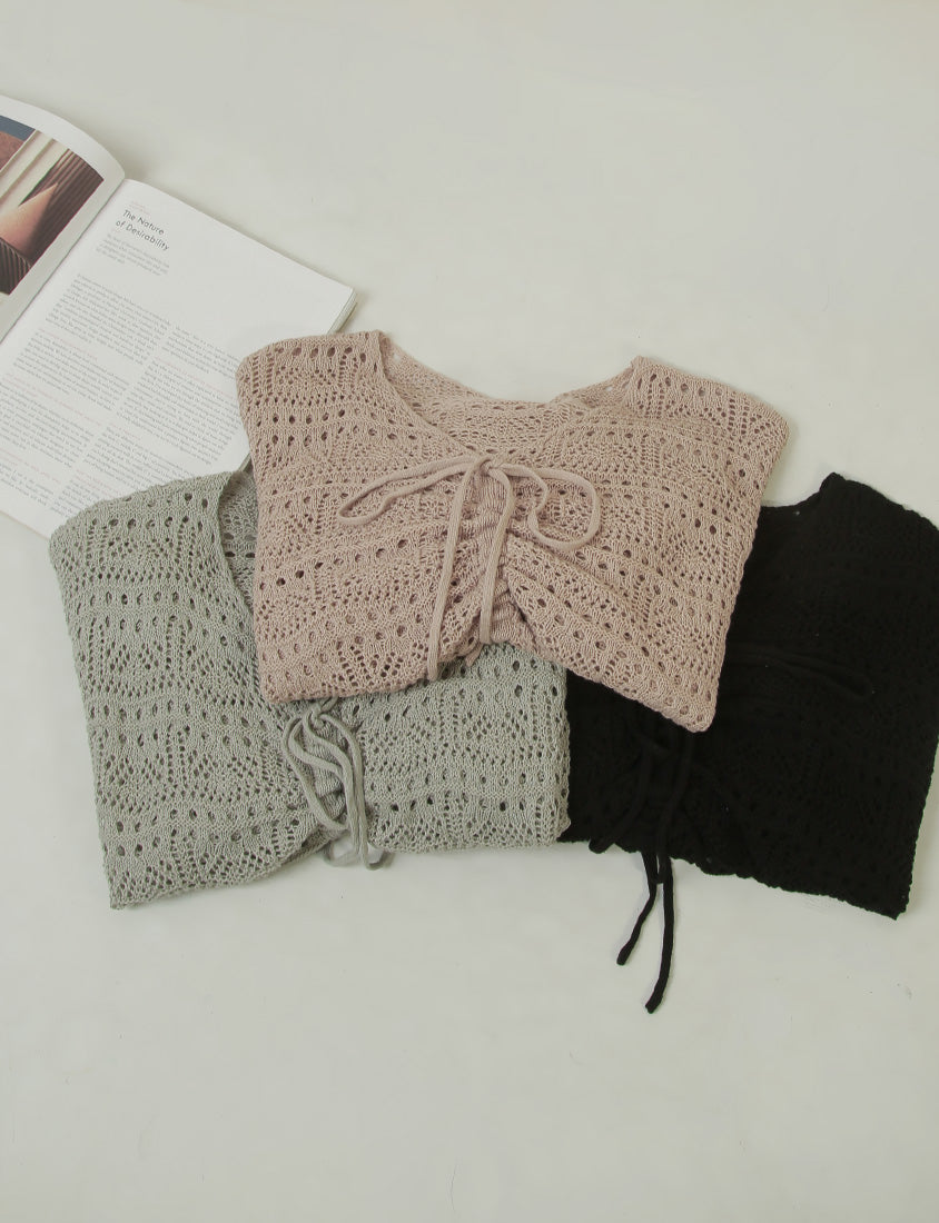 Two-Way Front-Tie Drawstring Plus Size Knit Top