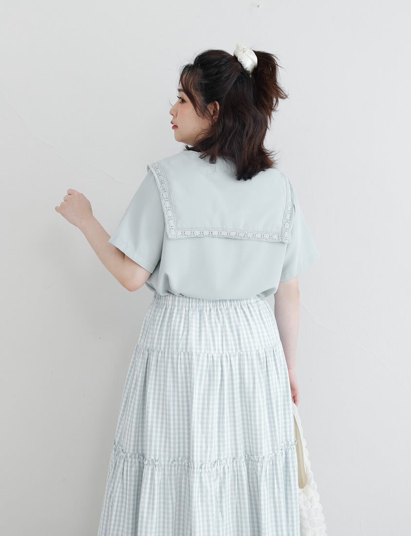 Japanese Style Lace Sailor Collar Tie Plus Size Top Blouse