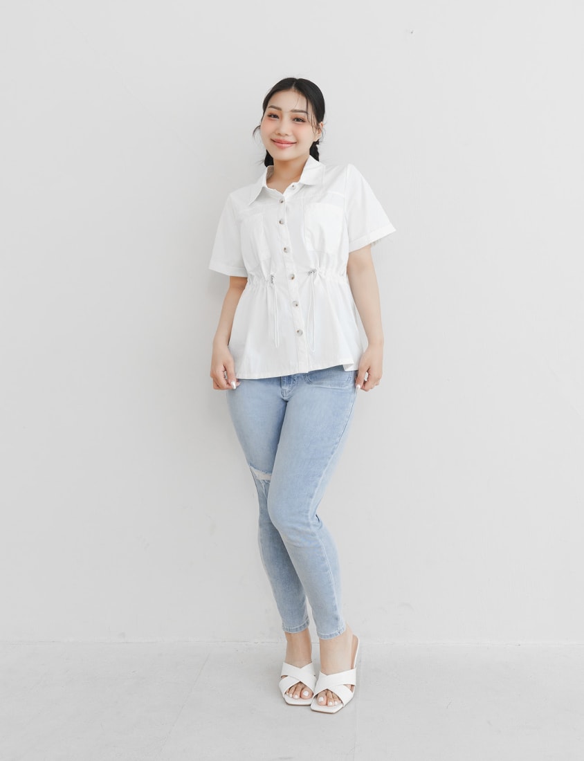 Pockets Cargo Drawstring Waist Plus Size Shirt