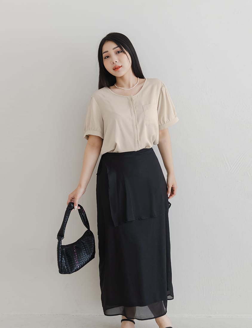 MISS. Minimalist Double Placket Pocket Plus Size Blouse